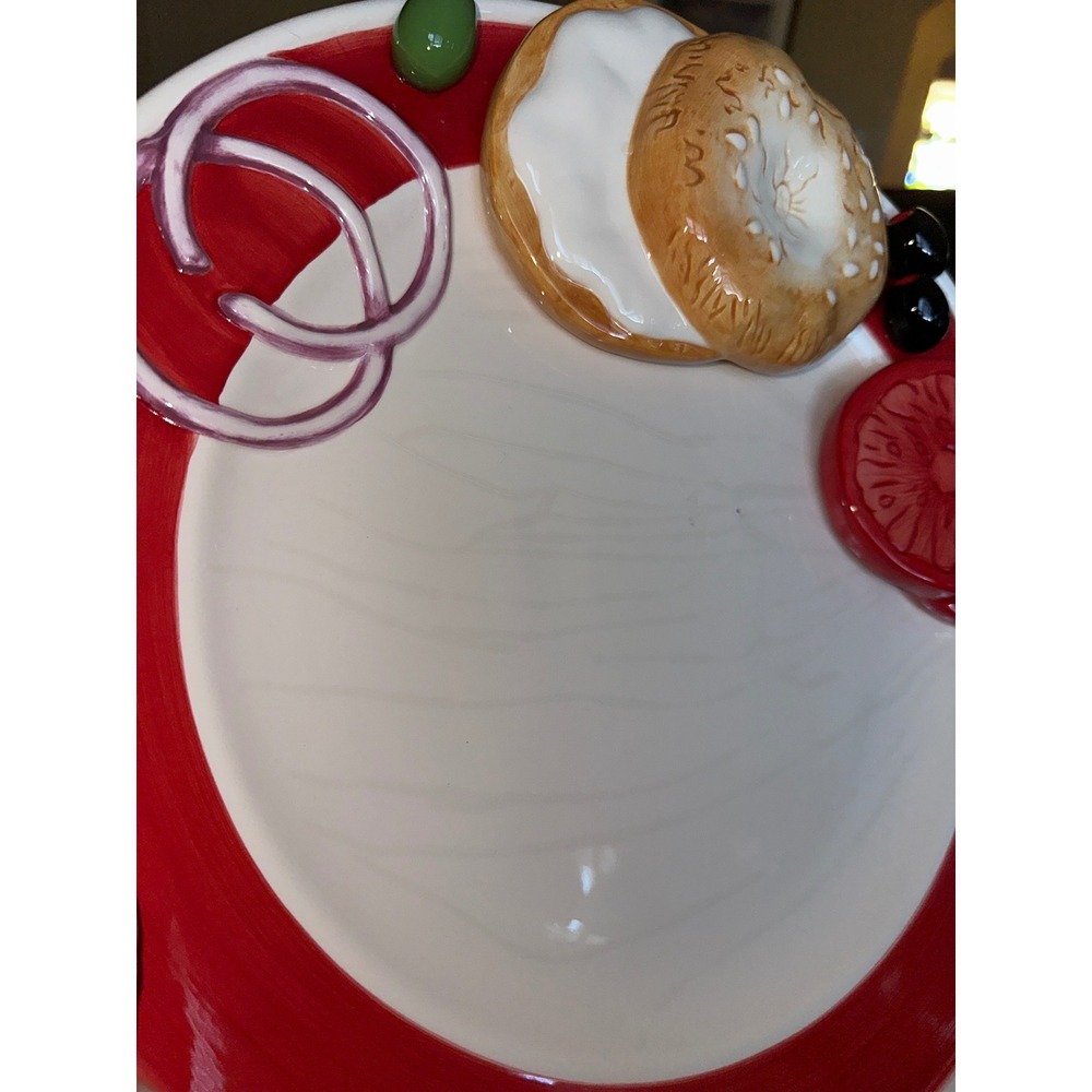 LOTUS Home Trends ETC Appetizer Plate Bagel Olive Tomato Onion Red Trimmed 2006 - Picture 5 of 8